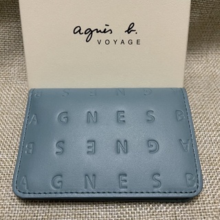 全新 agnes b 藍色 壓紋 Logo 照片層 牛皮 名片夾 信用卡夾 卡包 卡套 卡片夾 證件夾 正品 薄型 特價
