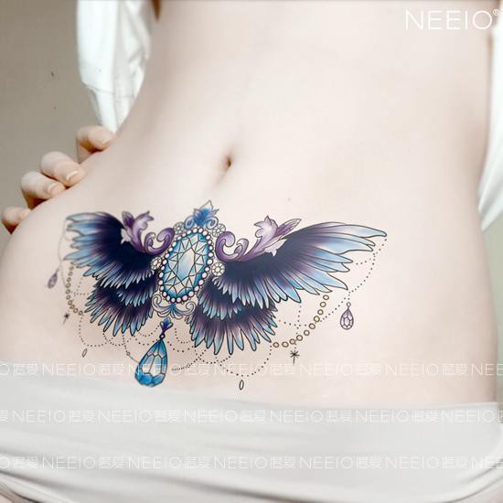 台灣出貨 刺青貼紙紋身貼藍色翅膀性感羽毛遮蓋肚子腹橫豎疤痕妊娠紋防水持久女 蝦皮購物