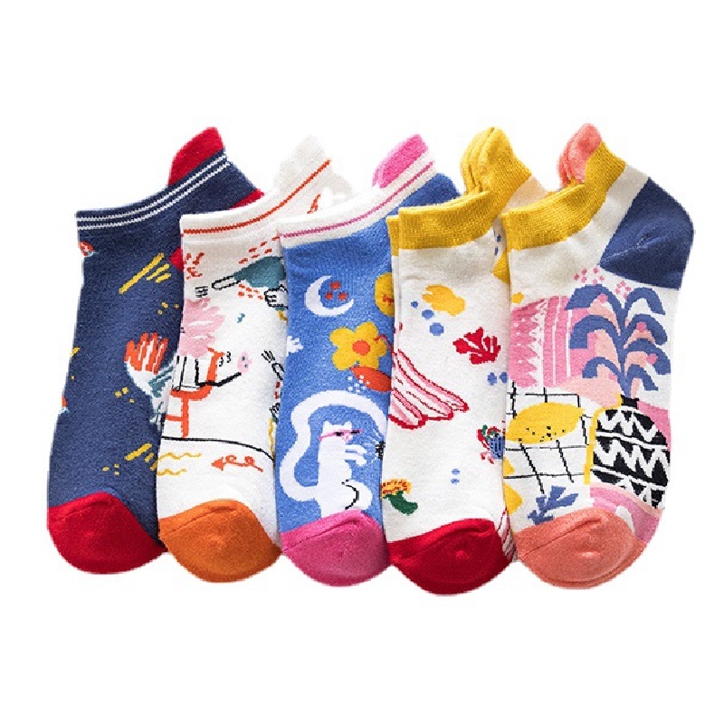 Kafu D500 女士休閒棉襪卡通動物圖案襪子