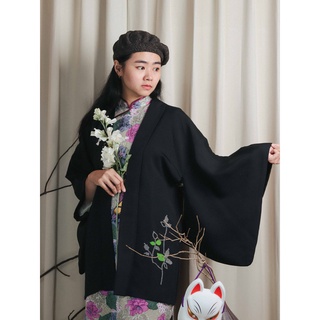 Tsubasa Y 古著日本羽織019 牡丹花牌黑色 和服外罩 蝦皮購物