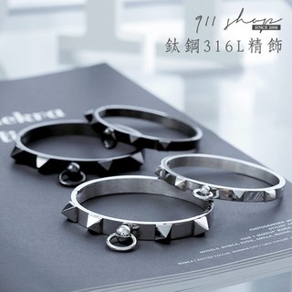 鈦鋼精飾。搖滾鉚釘圓環扣式手環情侶手鍊(可另購刻字)【L251】＊911 SHOP＊