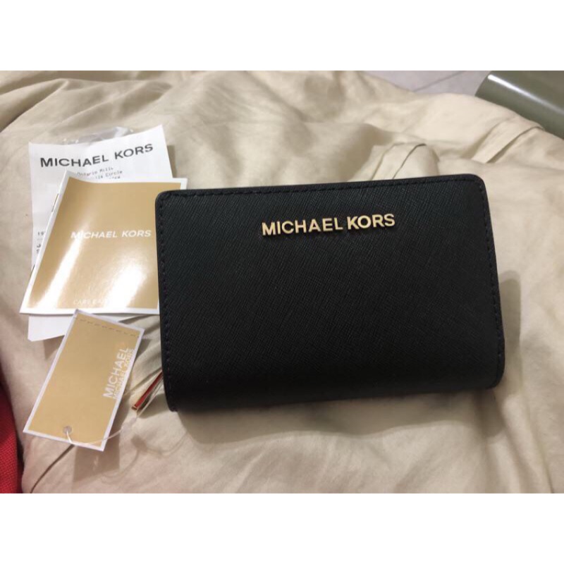 全新現貨黑Michael kors 防刮十字紋中夾  mk中夾