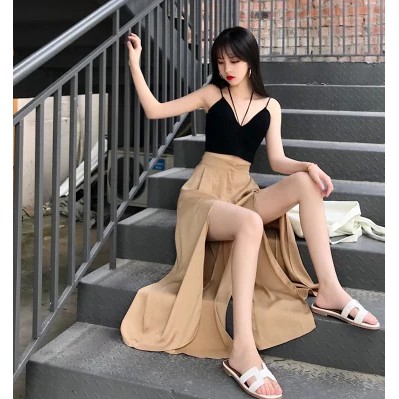 女裝闊腿褲高腰雪紡防蚊長褲沙灘防曬褲裙網裙紗裙寬褲大呎碼褲高腰休閒褲九分褲喇叭褲甩褲开衩长裙开衩裙
