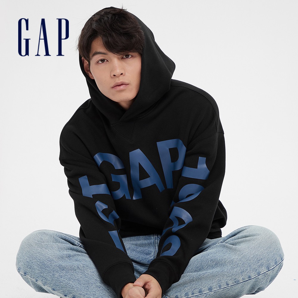 Gap 男裝 Logo撞色印花帽T-黑色(627578)