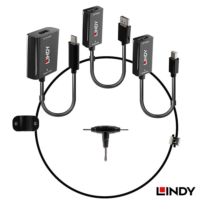 LINDY 林帝 USB-C, MDP & DP TO HDMI 鎖線式轉接器組 (38304)