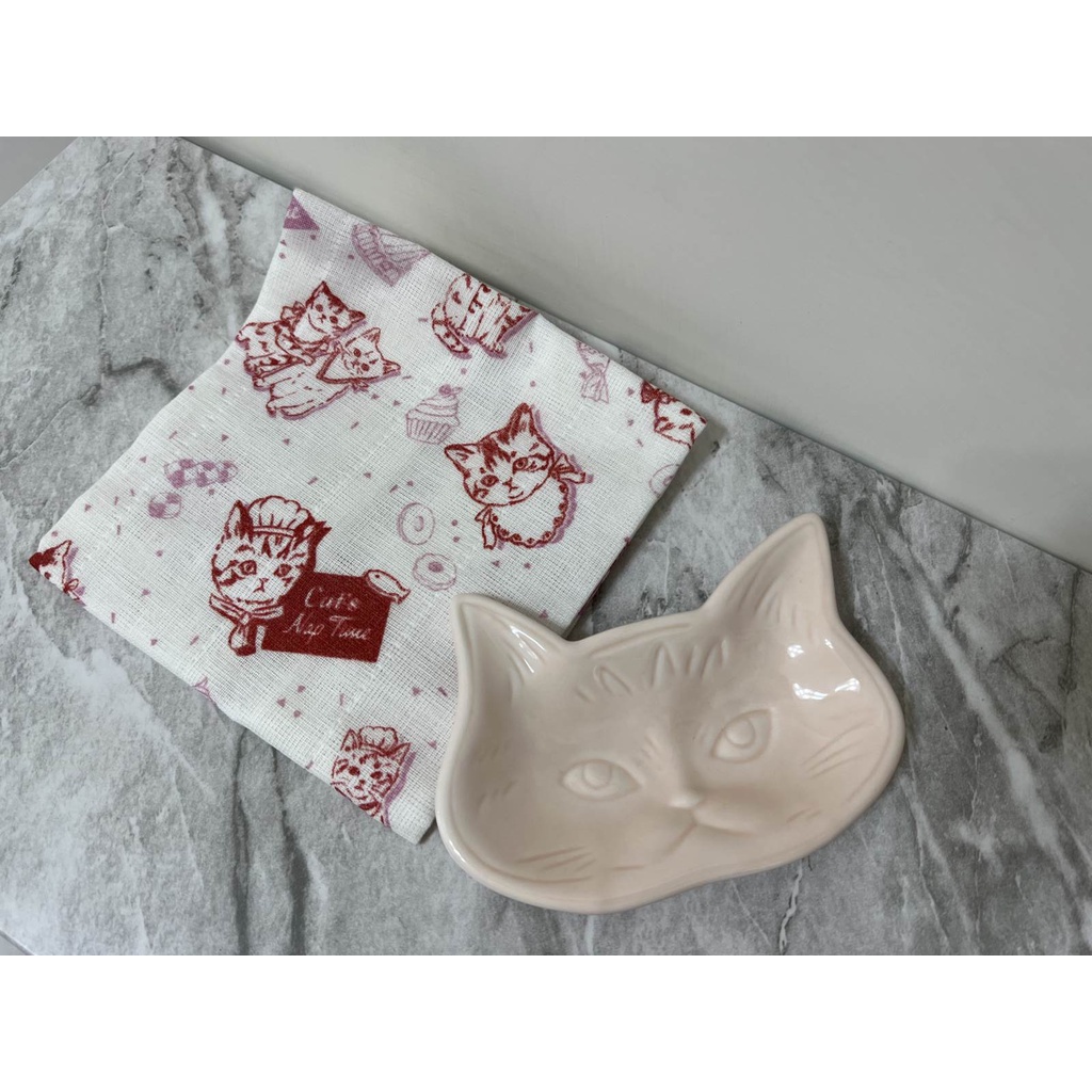 #CYRA二手物 全新 專櫃 絕版品【Afternoon Tea】Cat's Nap Time 貓咪吸水抹布+碟子組合