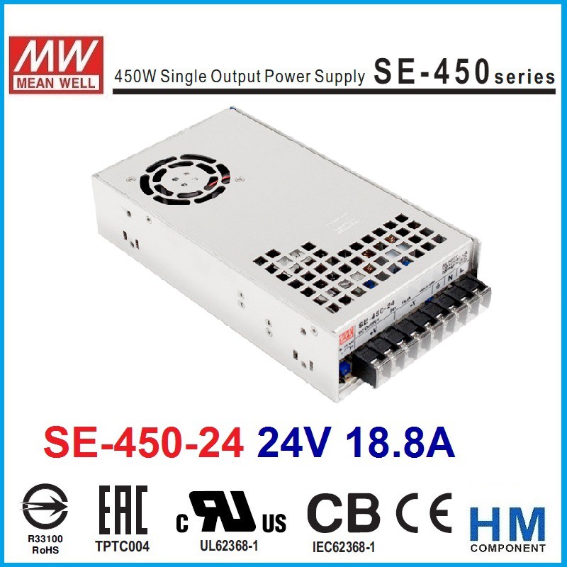明緯 MW (MEAN WELL) 電源供應器 SE-450-24 24V 18.8A 原廠公司貨-HM工業自動化