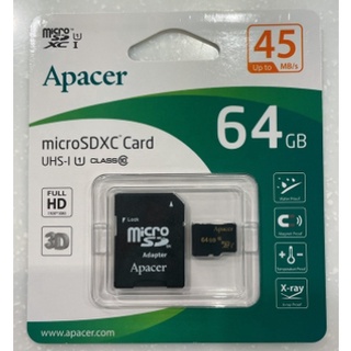 全新 Apacer 宇瞻 64GB MicroSDXC UHS-I Class10 記憶卡 45MB/s 附轉卡