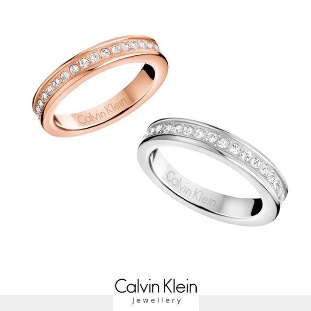 CK Calvin Klein 璀璨魅力風戒指-玫瑰金銀色