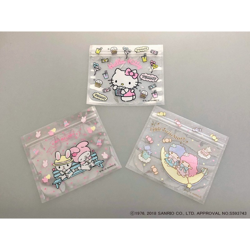 正版授權 日本 三麗鷗 凱蒂貓 雙子星 方形透明夾鏈袋組 透明袋 夾鏈袋 密封袋 收納袋 禮物袋 餅乾袋 M款 4入