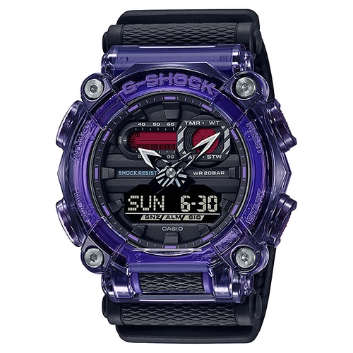 【CASIO】G-SHOCK 透明紫色街頭時尚大錶徑雙顯運動錶 布質錶帶 GA-900TS-6A   台灣公司貨