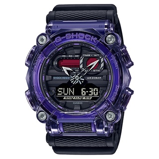 【CASIO】G-SHOCK 透明紫色街頭時尚大錶徑雙顯運動錶 布質錶帶 GA-900TS-6A 台灣公司貨