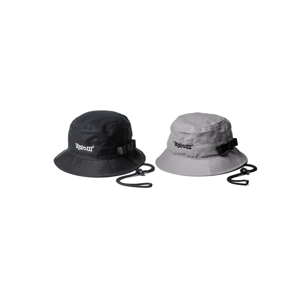 .67ARROW LOGO BUCKET HAT 2.0_漁夫帽 黑色 可拆防風繩 遮陽帽 街頭 潮流 刺繡 衝浪 登山