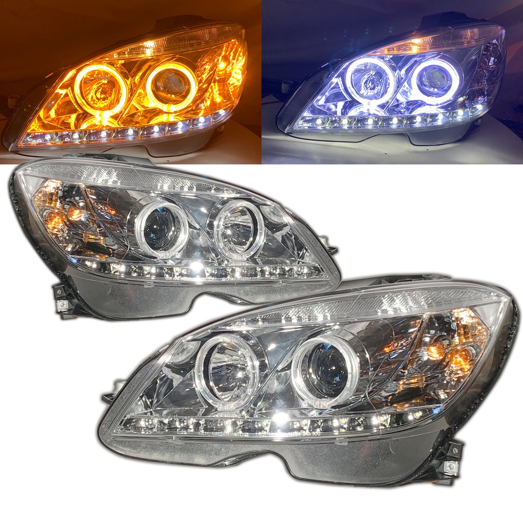 卡嗶車燈 適用於 Benz 賓士 C系列 W204 08-11 前期 四門車 光導LED天使眼光圈 大燈
