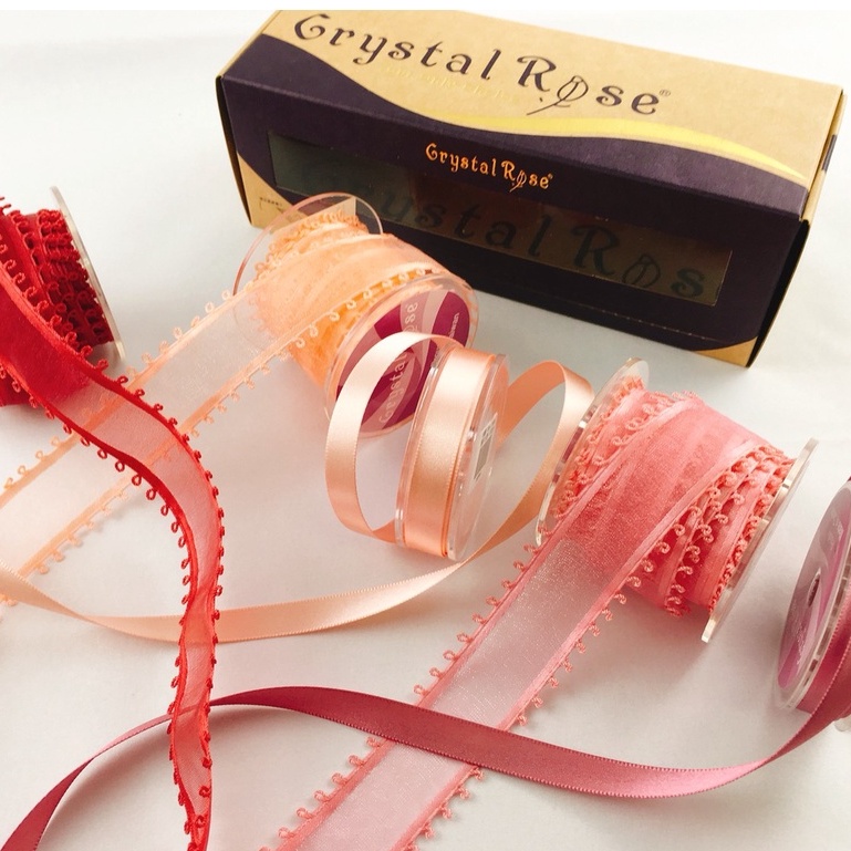 【Crystal Rose緞帶】歐洲Picot雙圈雪紗 緞帶組合5入/粉紅珊瑚 &gt;&gt;送燙金收納禮盒