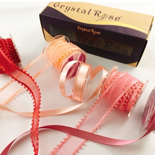 【Crystal Rose緞帶】歐洲Picot雙圈雪紗 緞帶組合5入/粉紅珊瑚 >>送燙金收納禮盒