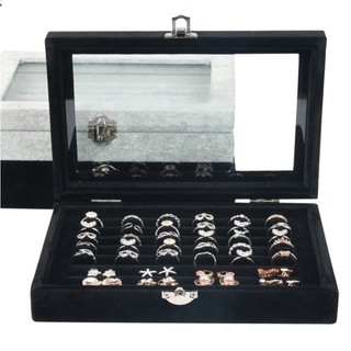 黑絨戒指小珠寶 小項鍊珠寶盒 有蓋 小號空盤 平盤珠寶展示 收納 玻璃蓋