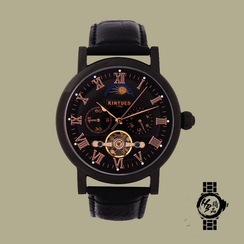 國王029 - 日月星辰時間三眼機械皮帶手錶