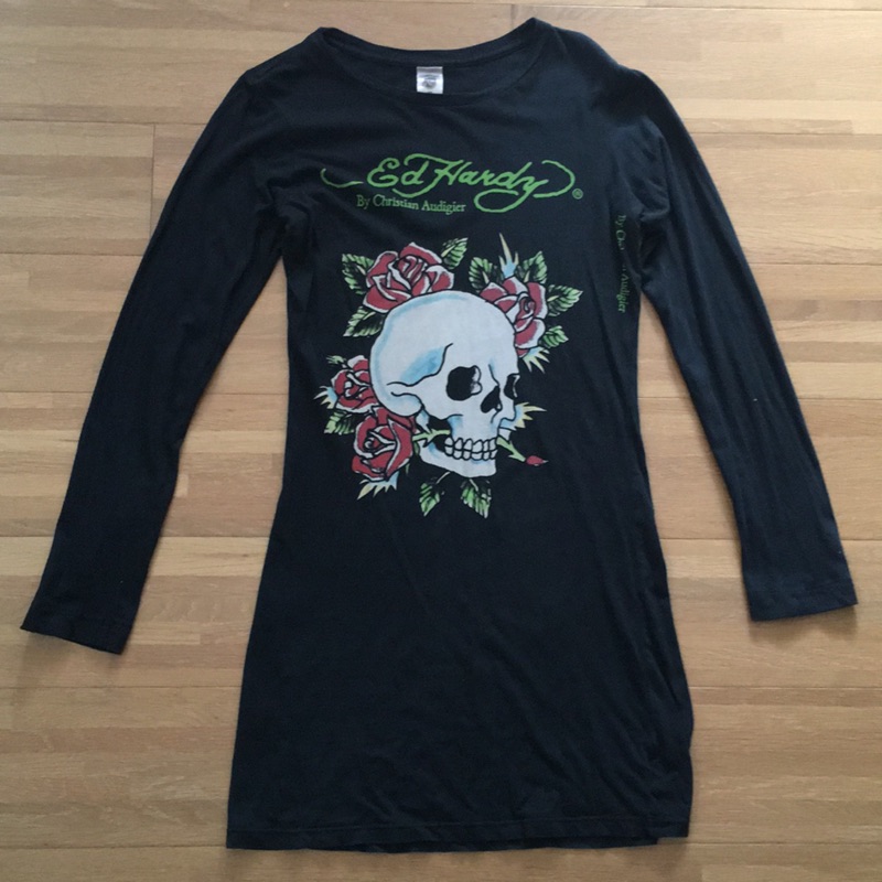 Ed hardy 黑色骷顱頭洋裝 長版上衣