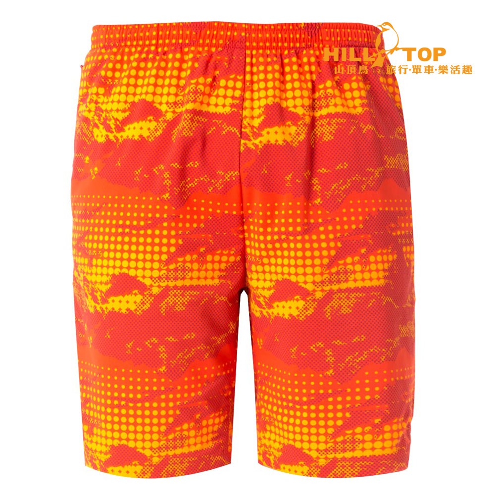 【Hilltop山頂鳥】男款抗UV吸濕排汗彈性短褲S09M65橘紅印花