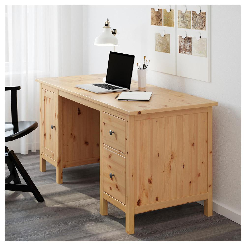 北歐IKEA宜家HEMNES原木書桌/工作桌附抽屜/淺棕色/155x65x74/二手八成新/原$12900特$6800