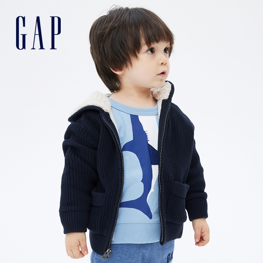 Gap 男幼童裝 仿羊羔絨連帽毛衣外套-海軍藍(703949)