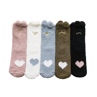 襪子女秋冬季加絨加厚中筒襪珊瑚絨睡眠襪子居家地板襪保暖月子襪