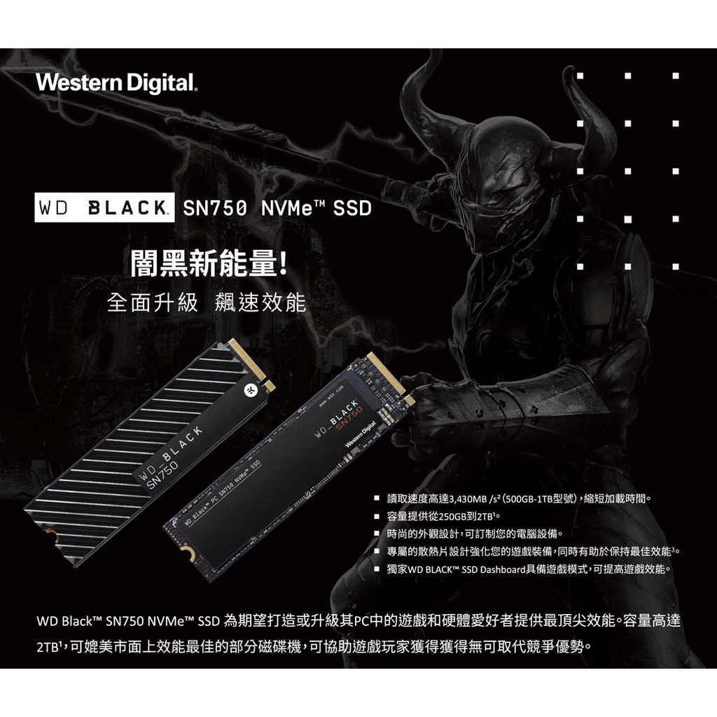 WD 黑標 SN750 250GB NVMe PCIe SSD固態硬碟