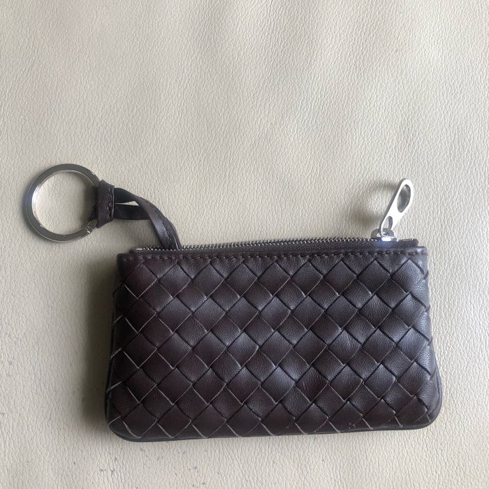 全新正品 BOTTEGA VENETA 扁式 BV 深咖啡色 編織 零錢包 鑰匙包