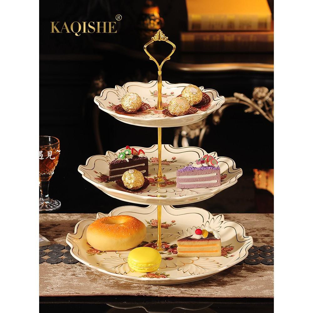 陶瓷雙層水果盤歐式客廳創意三層蛋糕架多層下午茶點心盤茶幾擺件
