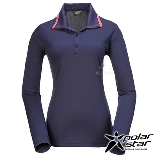 【PolarStar】女 吸排長袖POLO衫『黑藍』P21256