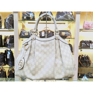 二手旗艦 Gucci 211944 米白色 全牛皮 壓紋 SUKEY 手提 肩背包 (公益店) 17501