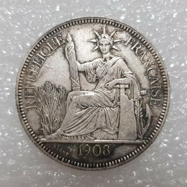 老包漿法屬印度支那1908年1Piastre銀幣直徑:38.5mm 重量:26.7g保真