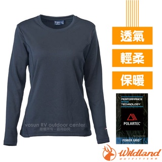 【荒野 WildLand】女 Polartec PG 登山型4D彈性圓領超快乾透氣保暖排汗衣 黑 P2665