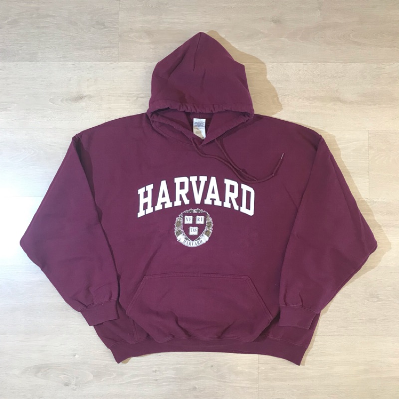哈佛 Harvard 大學 帽T 棗紅 vintage Gildan oversized 寬版（二手）