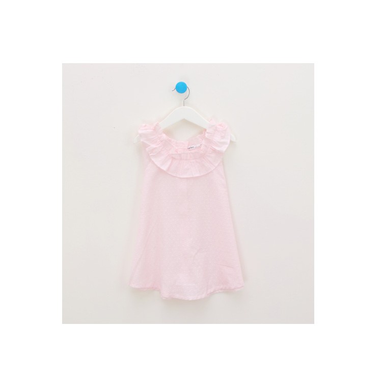 女童裝 純棉粉色點點荷葉領造型圓弧裙襬親子款長版上衣洋裝 台灣製造 nafee精品童裝 夏裝