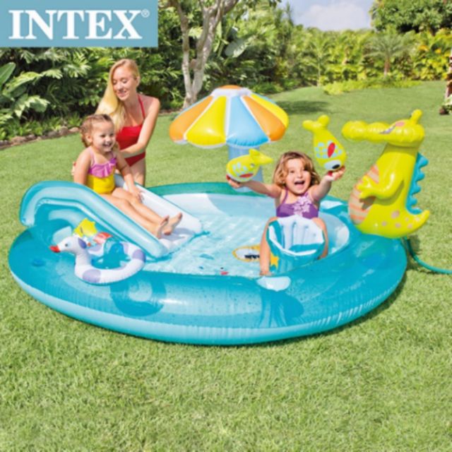 我最便宜免運 Costco Intex 鱷魚噴水泳池 小孩嬰兒充氣游泳池 溜滑梯 戲水池 泳池 遮陽傘 游泳池