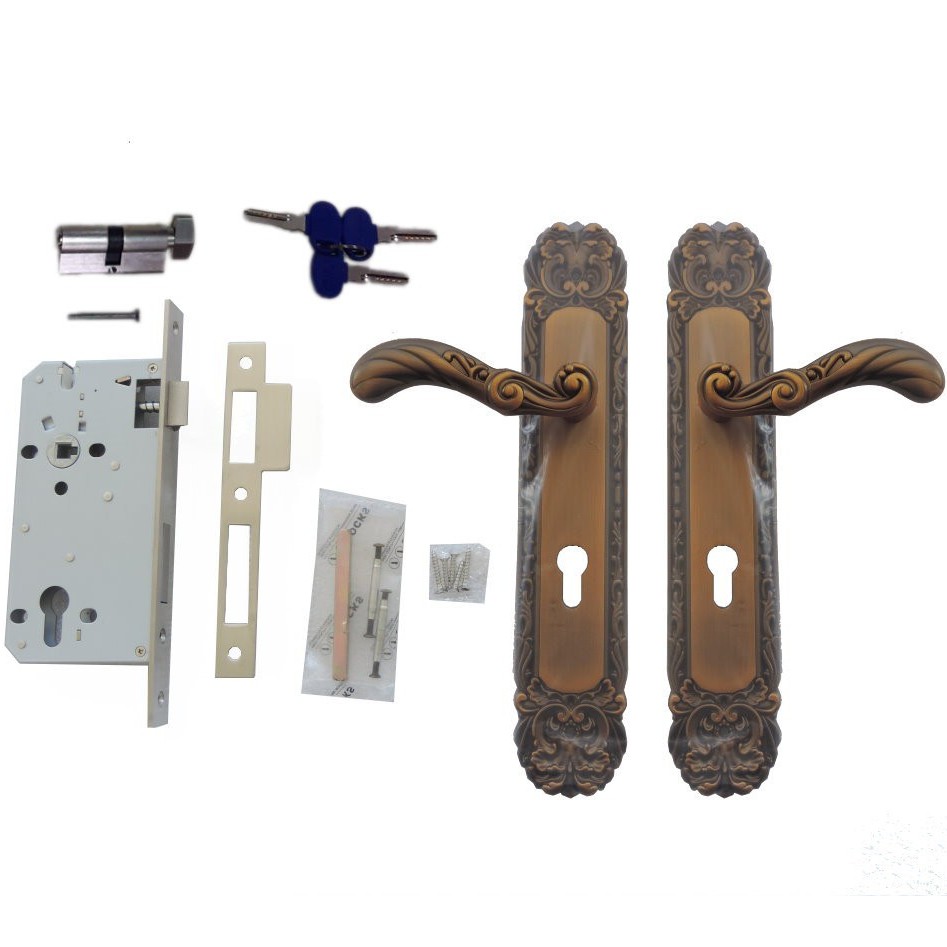 CASA 913-1 門鎖五金 匣式鎖 連體鎖 嵌入式水平鎖 古銅色鍛造把手 卡巴鑰匙