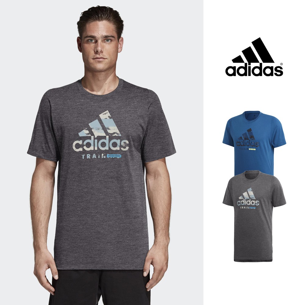 Adidas 灰/藍 短袖T恤 運動 休閒 訓練 透氣 排汗 上衣 短T Logo DV2494/DV2497
