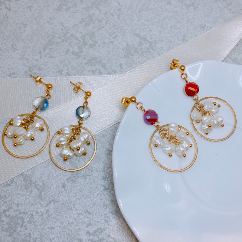 【Accessories Blossom】日本流行珍珠葡萄串圈垂吊耳環
