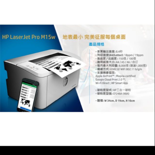 【Pro Ink】HP LaserJet Pro M15W 無線黑白雷射印表機