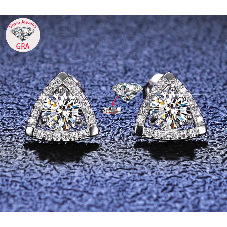 [附有GRA證書]100%s925銀莫桑石三角形幾何耳環結婚訂婚鑽石耳環