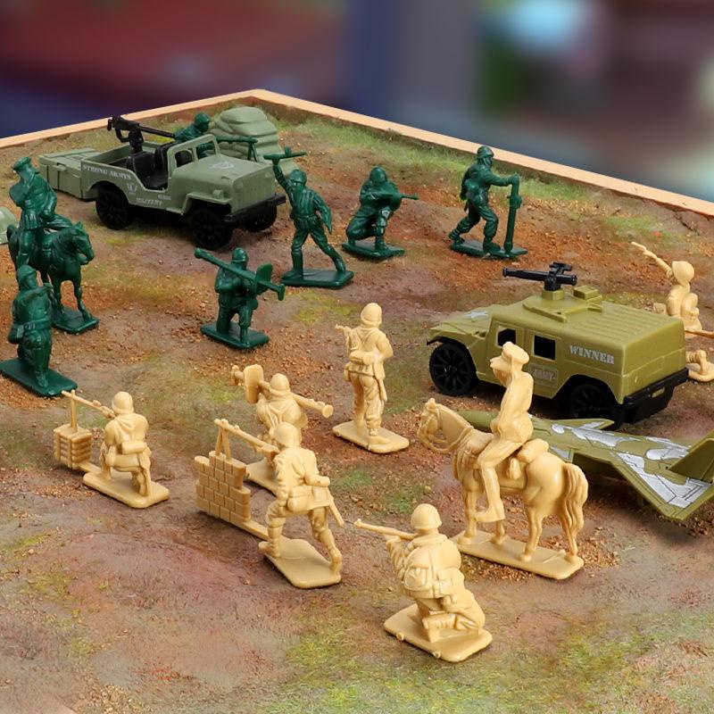 ▽玩模樂二戰軍事小兵人模型玩具16款塑膠兵人懷舊男孩場景沙盤套裝