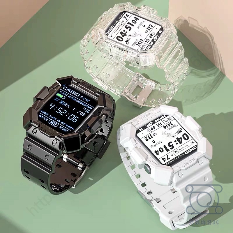 現貨適用於Apple watch 錶帶 卡西歐款一體錶帶 卡西歐透明保護殼錶帶 冰川透明 蘋果手錶錶帶 iwatch錶帶