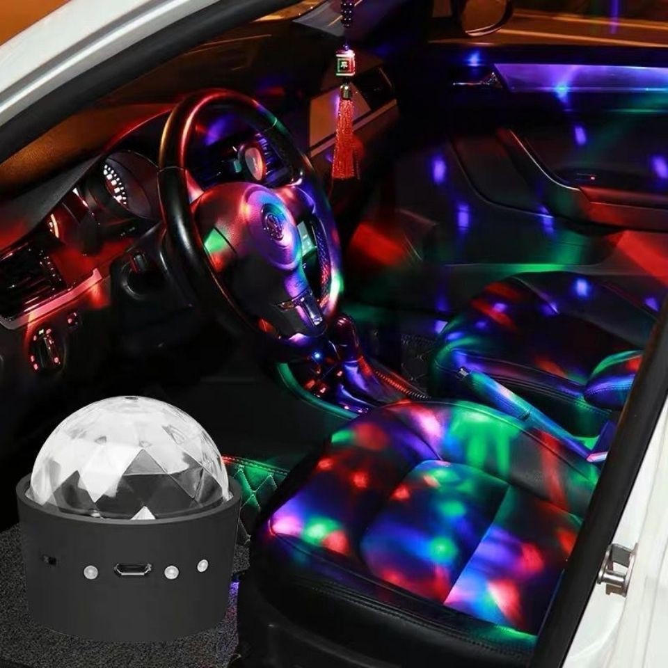 免運汽車DJ氣氛燈隨身帶車載聲控燈小魔球USB充電無線氣氛舞臺氛圍燈