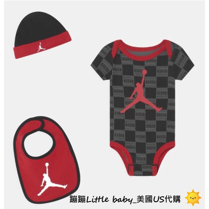 ★ 現貨 ★  NIKE AIR JORDAN 6-12m新生兒嬰兒美國代購-超值三件組 包屁衣/彌月禮盒/黑紅格