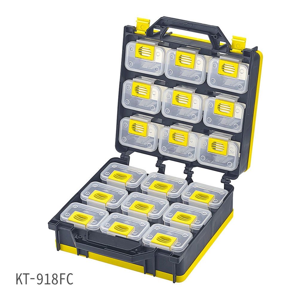 台灣製【多用途零件整理盒(背帶+內盒*18) KT-918FC】分類盒 零件盒 收納盒 工作提盒 手提工作箱 工具箱