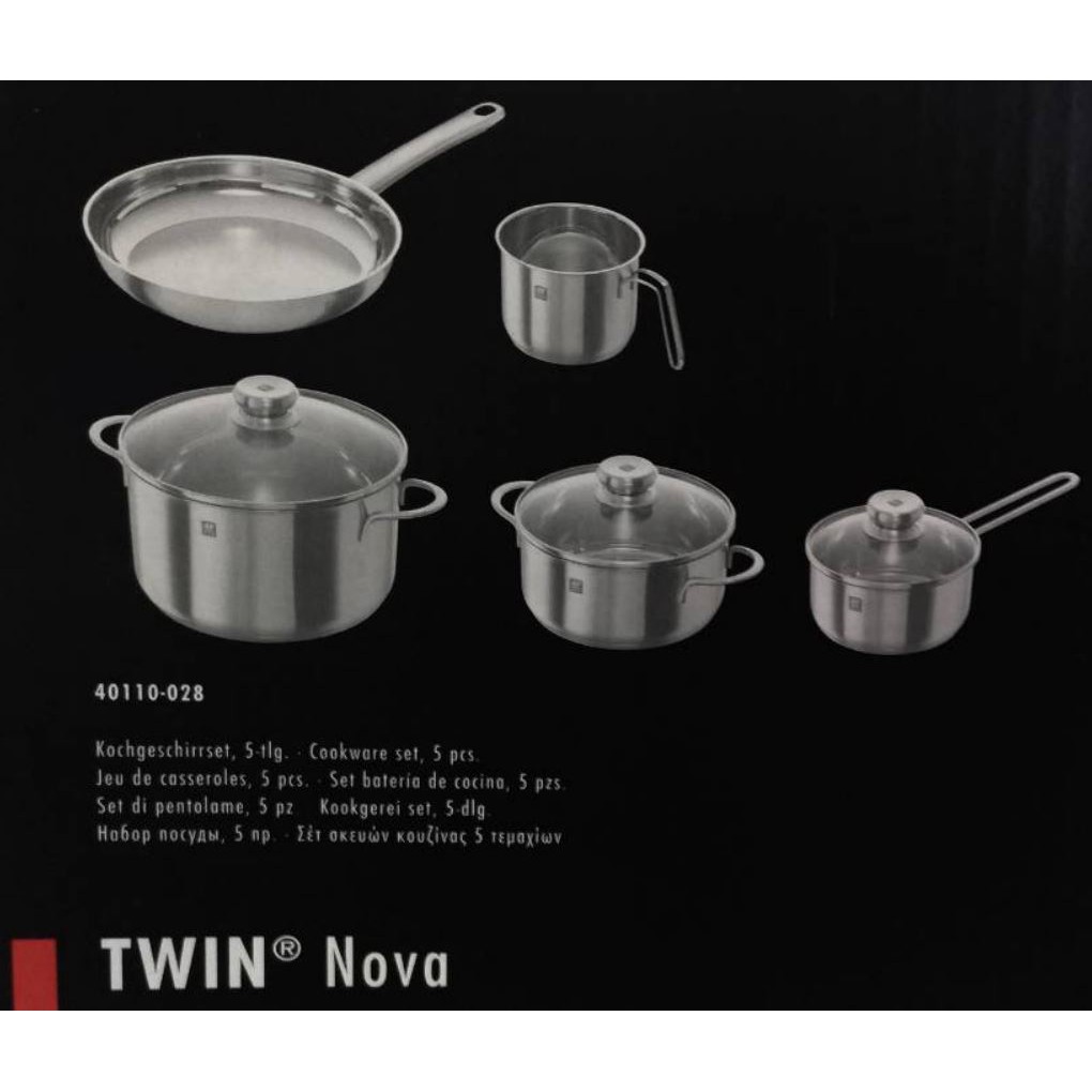 ZWILLING雙人牌 18-10不鏽鋼5件鍋具組 奶鍋+單柄奶鍋+(20公分+24公分雙耳湯鍋)+24公分單柄平底鍋