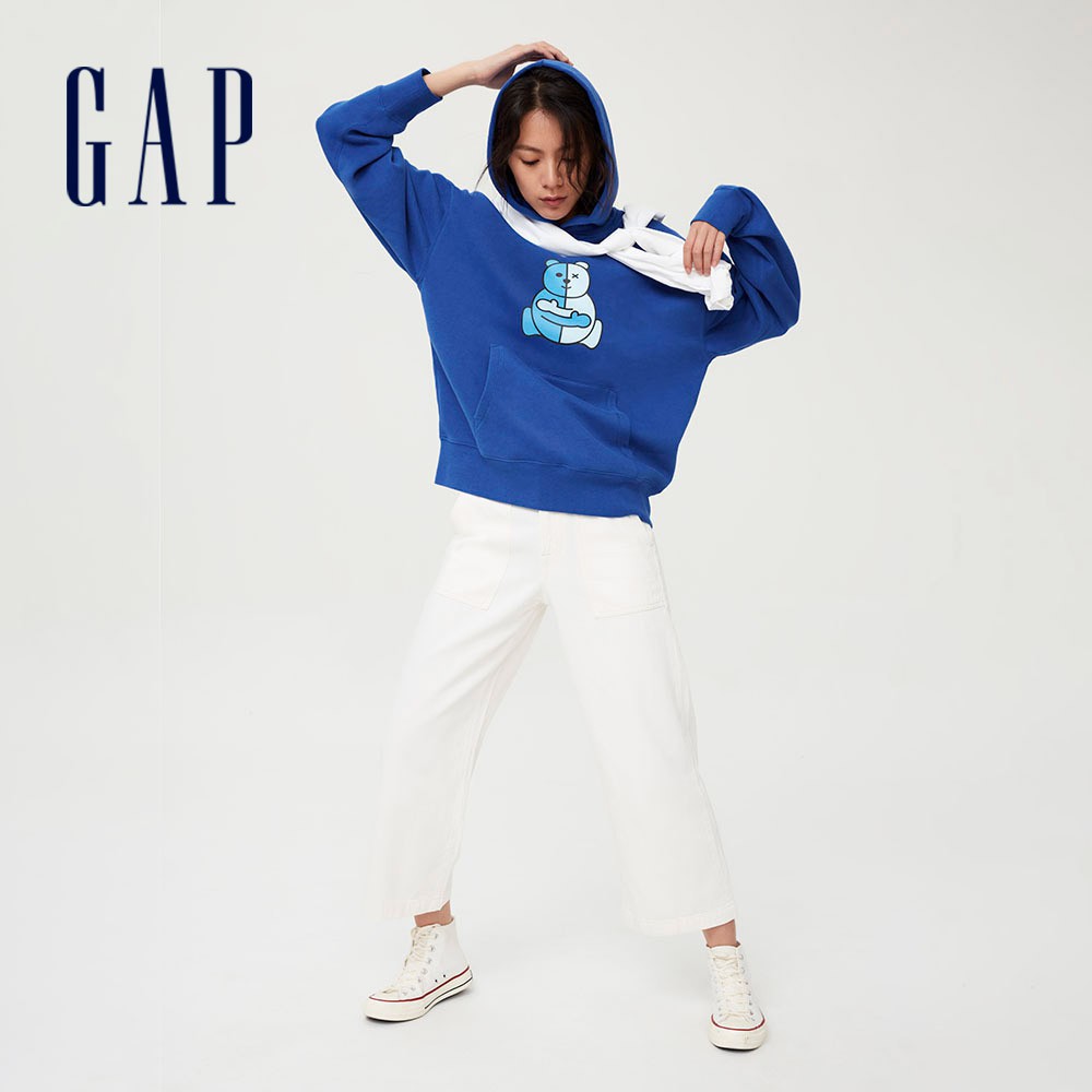 Gap 男女同款 Gap x Ken Lo藝術家聯名 帽T 碳素軟磨系列-藍色(668361)