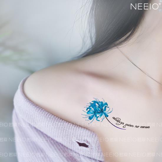 台灣出貨 紋身貼升級版彼岸花紅色藍色2圖鎖骨曼珠沙華防水女 蝦皮購物